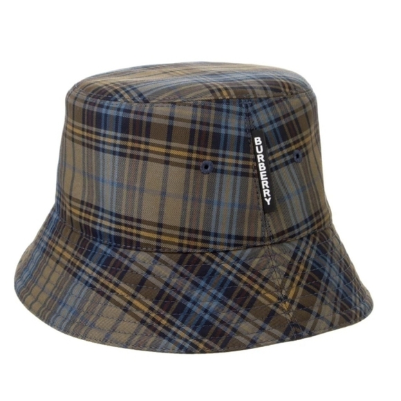 New Burberry Authentic Plaid Check Blue Nylon Bucket Hat Unisex NWT - Picture 1 of 13
